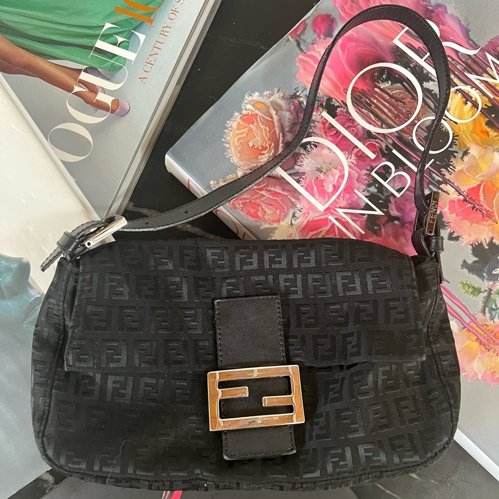 Fendi Leather-Trimmed Zucchino Baguette